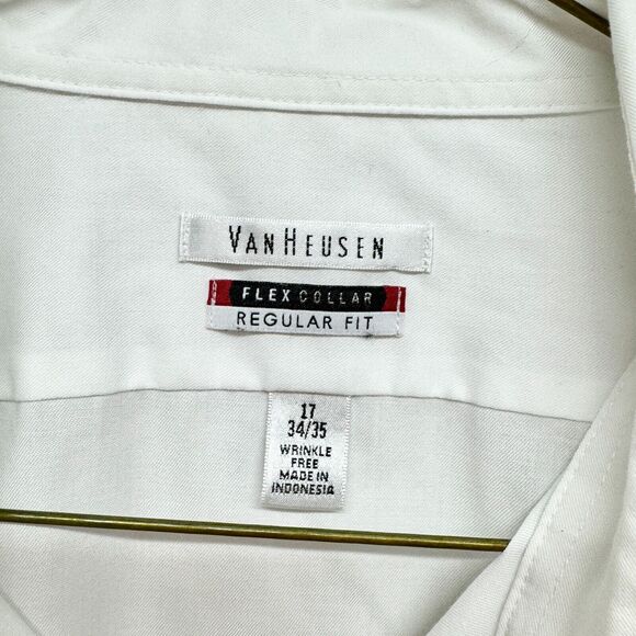 Van Heusen Button Up Mens Sz 17 34/35 White Flex Collar Regular Fit Long Sleeve - Picture 3 of 4